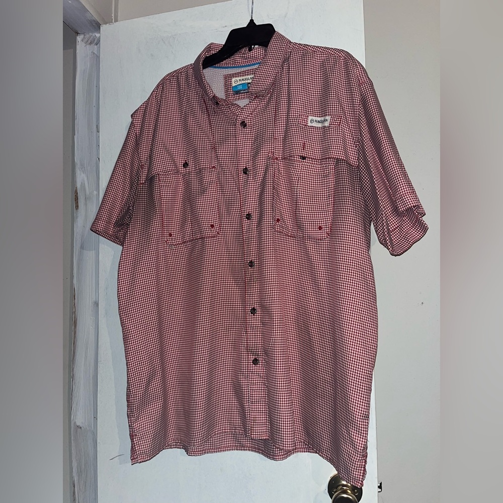 Magellan Outdoors Men's Red Checkered Button Down Shirt